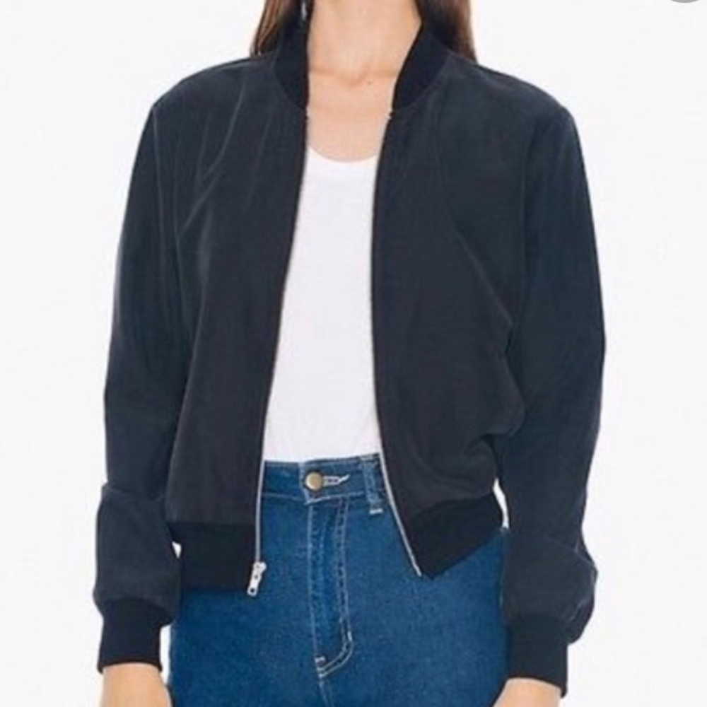 American apparel size small black bomber